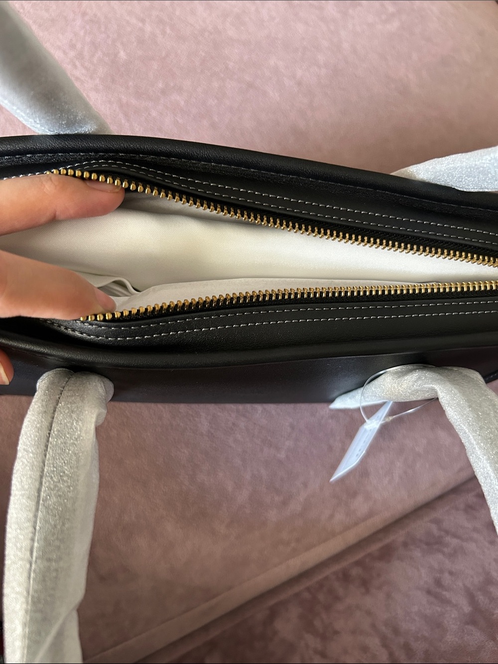 Coach Swing Zip Black Shoulder Bag with Gold Accent - Picture 8 of 10